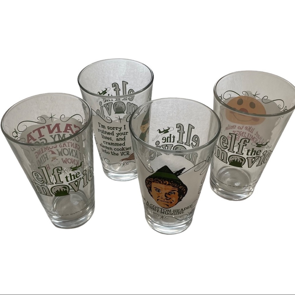 4 Set Elf Christmas Movie Glasses Cups